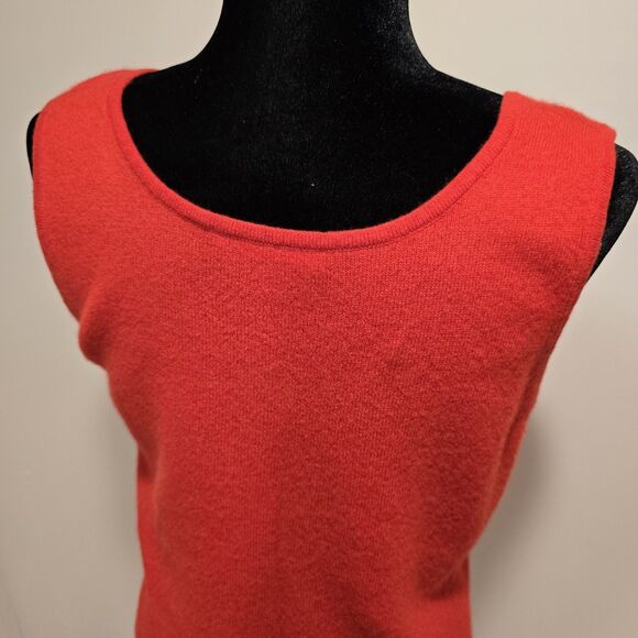 Neiman Marcus 100% Cashmere Knit Tank Top Sweater Red Pullover Large Womens - Picture 6 of 9